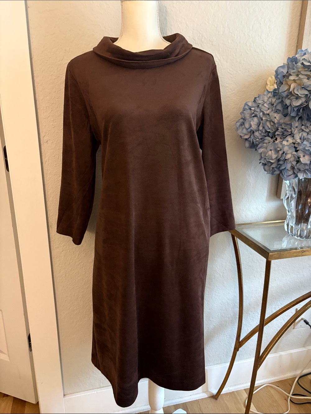 JMvLaughlin Faux Suede Women's Brown Midi Dress with Cowl Neck